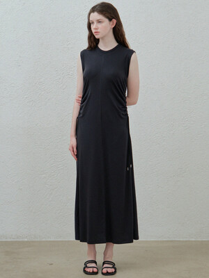 drawstring jersey dress (ash black)