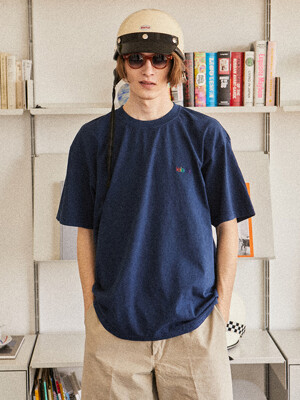 Overdyed Embroidered logo tee -Navy