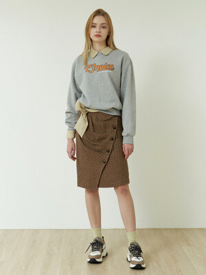 Brown Tweed Check Midi Skirt