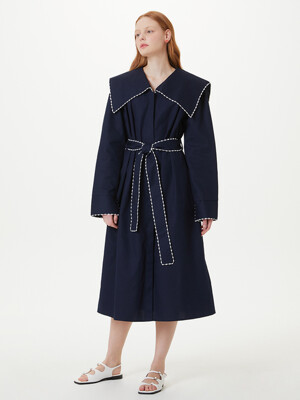 SCARF NECK ROBE DRESS (NAVY)