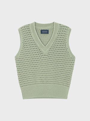 NET V-NECK KNIT VEST [SAGE GREEN]