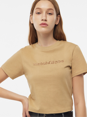 BASIC EMBROIDERY CROP T  (BEIGE)