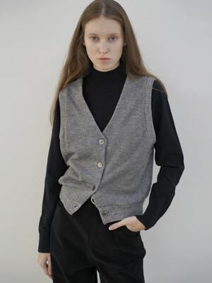 JAMIE BUTTON UP V-NECK KNIT VEST CARDIGAN(GREY)