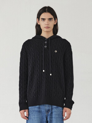 CABLE HOOD PULLOVER_BLACK