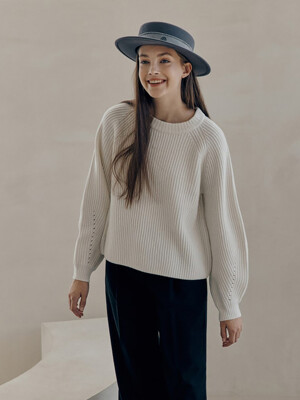 Wool Puff Sleeve Relax Fit Pullover  Ivory (WE2Y51C720)