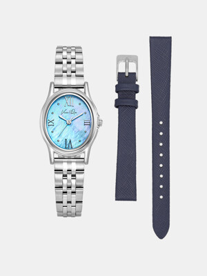 Gem-Silver/Aquamarine SET (Navy Saffiano leather)