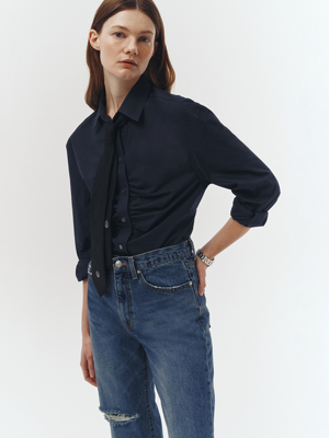 SHIRRING RIBBON BLOUSE FRENCH NAVY_UDBL3A203N2