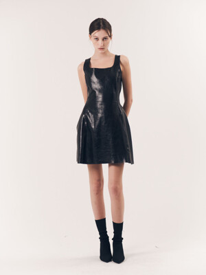 CALF LEATHER MINI DRESS (BLACK)