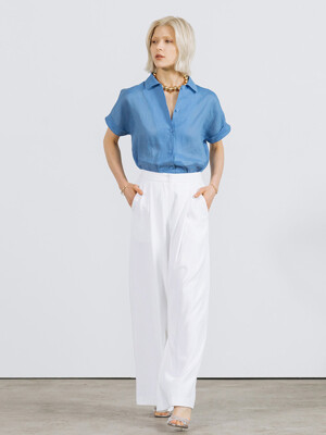 One-tuck wide pants - white