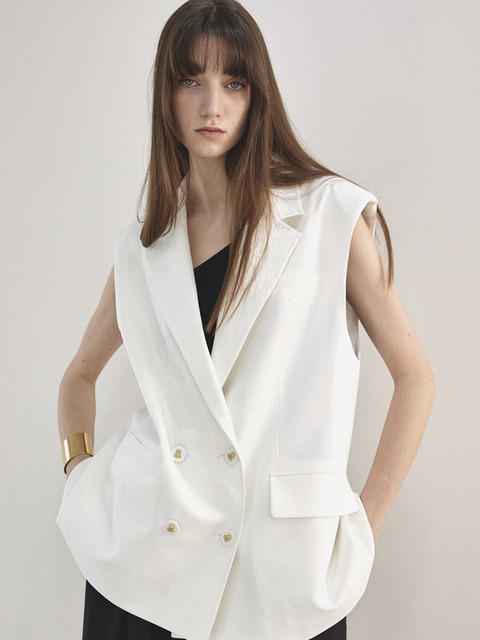 아우터 - 마레디마리 (Mare di mari) - Oversized Double-Breasted Vest White