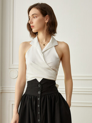 YY_Marine white collar tie top