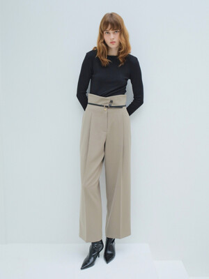 BUTTON WIDE SLACKS / BEIGE