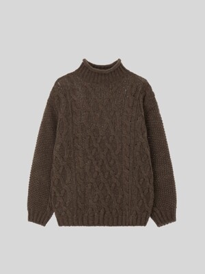 CABLE TURTLENECK PULL OVER [BROWN]