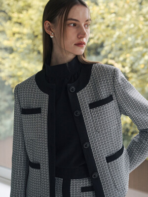 RIONA Black & White Tweed Cardigan