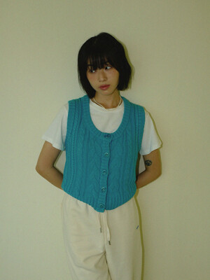 moui Grandma knit vest (Italy cotton-SEA BLUE)