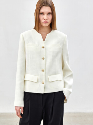 FLIP POCKET TWEED JACKET - IVORY