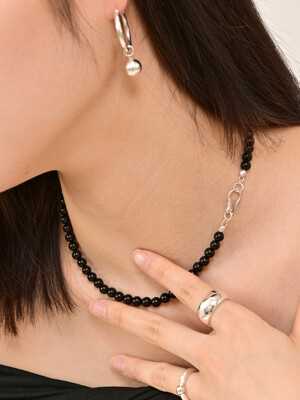 24 Black ball hook Necklace-silver925