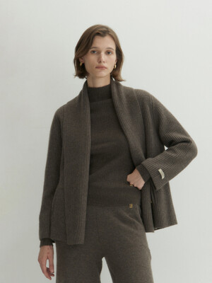 Cashmere 100% Aroa Robe Cardigan (Sepia Brown)