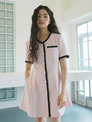 Tweed flare mini Dress _ Pink