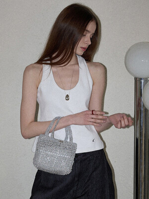 No.212 / Lily Metallic Crochet Mini Tote Bag _ Silver