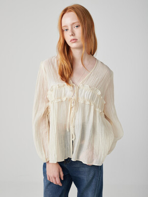 Sarah Shirring Blouse_Beige