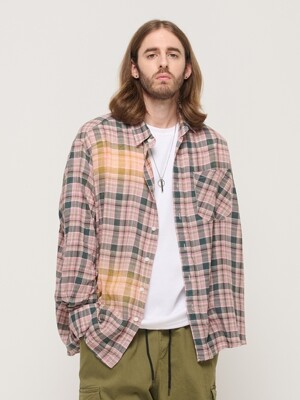 VINTAGE AMERICAN WASHING CHECK SHIRT (NAVY)