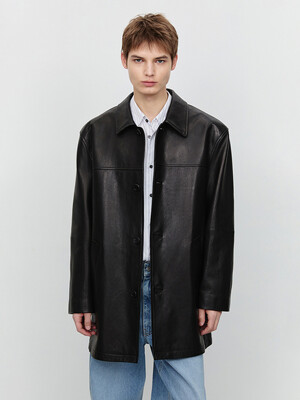 UNISEX LEATHER HALF JACKET BLACK_M_UDJA5A106BK