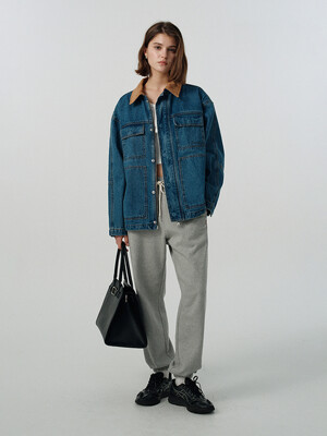 UNISEX LEATHER LOGO SWEAT PANTS MELANGE GREY_UDPA5A101G2