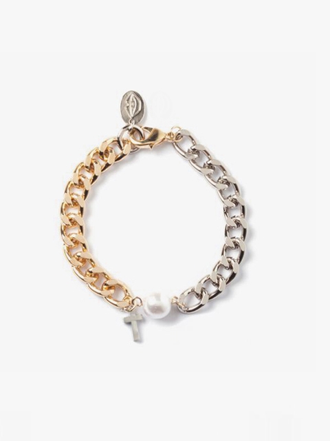 gold mix chain bold cross bracelet