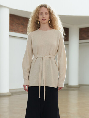 TTF CASHMERE RIBBED BELTED KNIT TOP 3COLOR