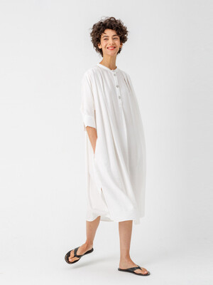 Shirring shirt dress_IVORY