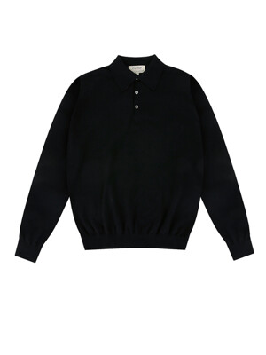 Essential Soft long sleeve polo knit (Black)
