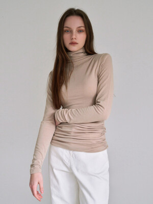 Shirring inner pola tee - beige