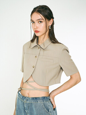 CROP CURVED 2WAY SINGLE JACKET (DUNE BEIGE)