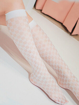 checkerboard pattern see-through socks (5color)