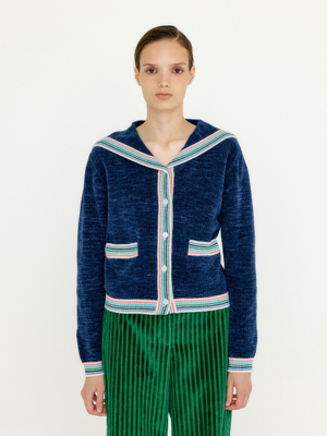 VIHANNA Sailor Collar Knit Cardigan - Navy