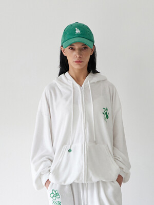 Blooming flower Logo Embroidery Terry Hood Zip up Off white