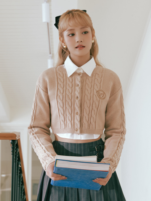CROP CABLE KNIT CARDIGAN BEIGE