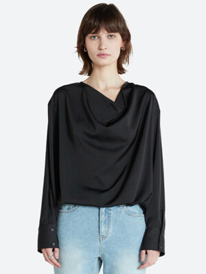 DRAPED OPEN BACK BLOUSE BLACK