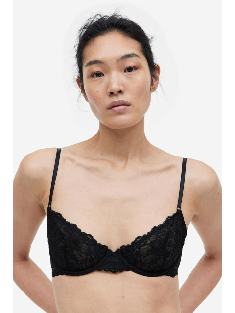 언더웨어 - 에이치엔엠 (H&M) - 노패드 언더와이어 레이스 브라 블랙 1076480004