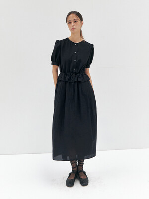 RTR ROUND NECK PUFF STRING DRESS_2COLORS