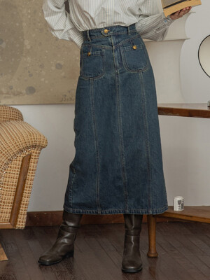JENAY 2 pocket long skirt_vintage blue