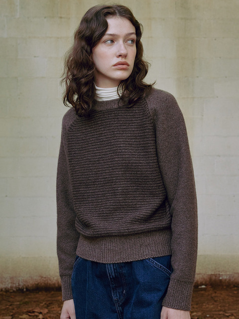 니트 - 니틀리 (KNITLY) - [Women] Wool Cotton Stripe Sweater (Choco brown)