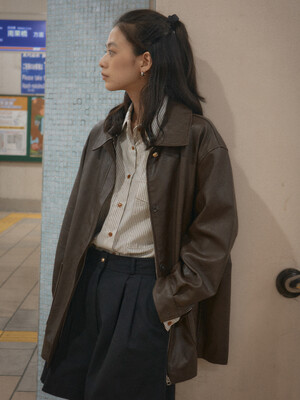 Eco leather pocket jacket_Brown