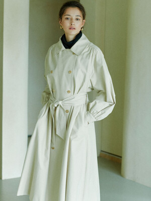 shirring-sleeve hooded trench coat_2COLORS