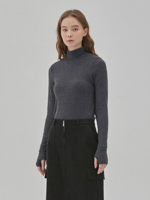 ANGORA WARMER HIGH NECK TOP CHARCOAL