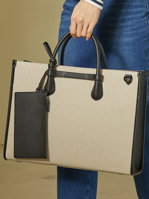 세러데이일레븐]NO.46 HERRINGBONE BRIDGE TOTE M _ D/BEIGE WHITE