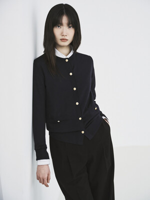 WOOL GOLD BUTTON CARDIGAN_DARK NAVY