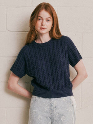 WD_Twist short sleeve knit top_NAVY