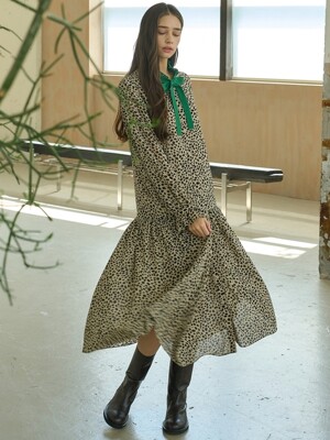 FRILL RIBBON TIRED DRESS_LEOPARD